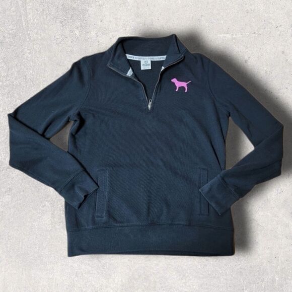 PINK VS BLACK 3/4 ZIP PULLOVER "LOVE PINK" ON BACK, SIZE SMALL - Picture 1 of 7